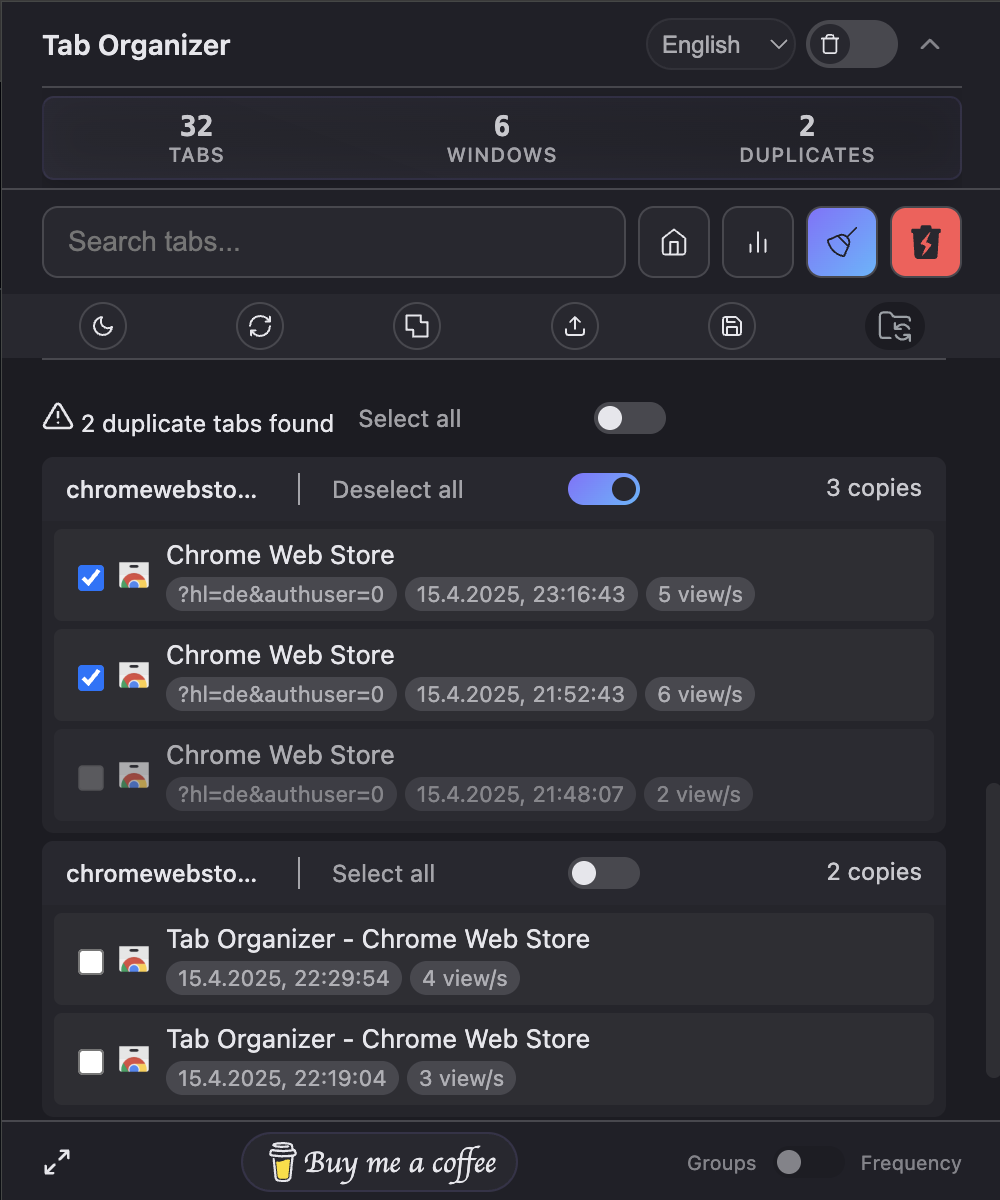 Tab Organizer duplicate detection