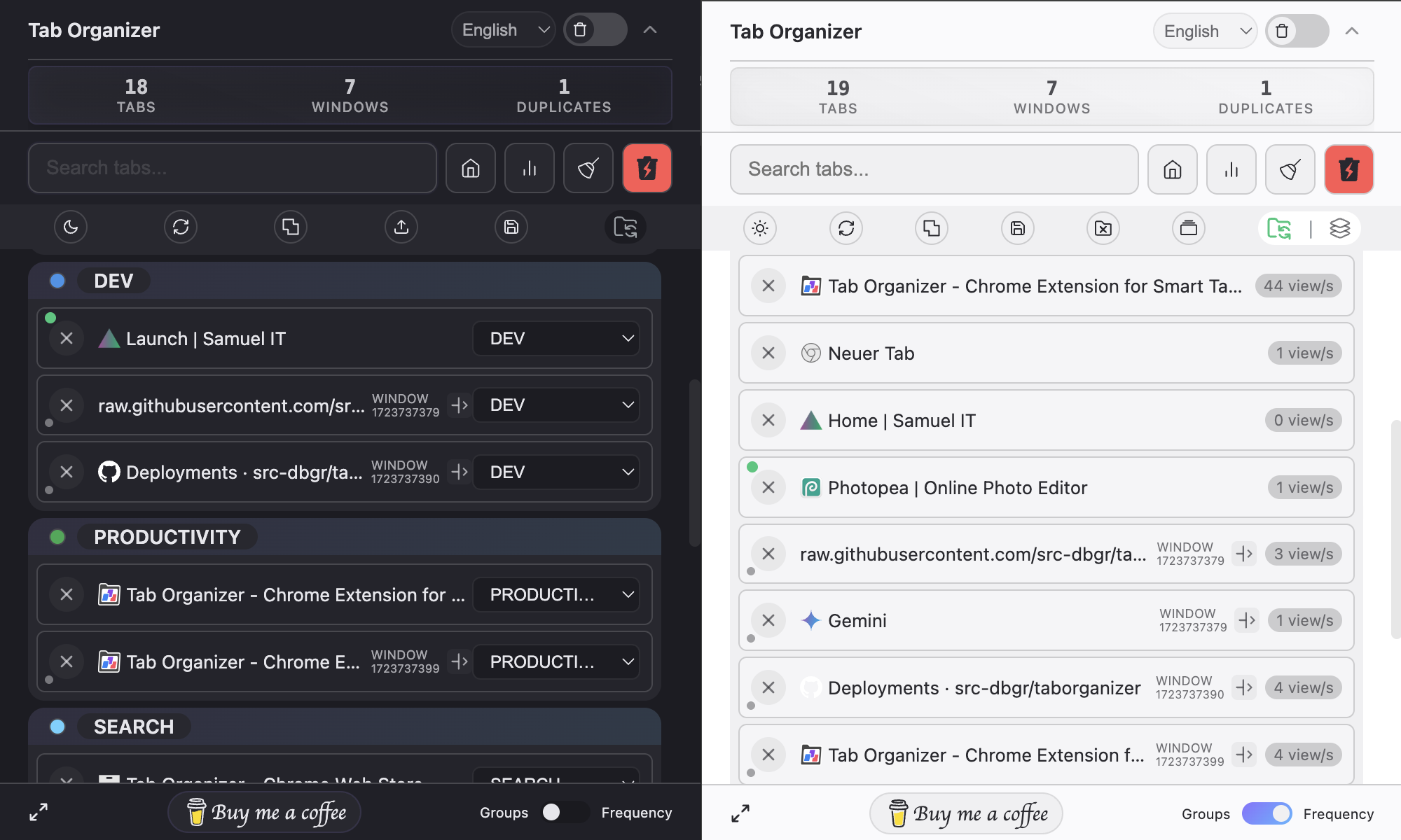 Tab Organizer main interface